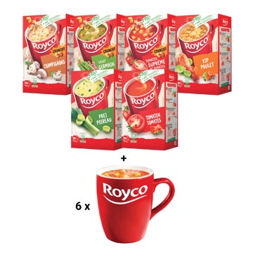 ACTION Royco: poireaux + tomate + champignon + st-Germain + tomate croutons + poulet + GRATUIT 6 tasses