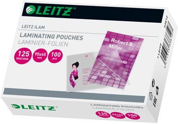 Leitz Eva pochette à plastifier ft 65 x 95 mm, 250 microns (2 x 125 microns), paquet de 100 pièces