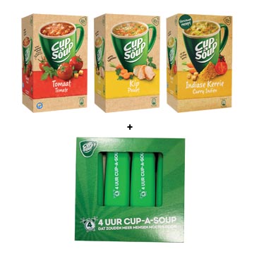 ACTION CUP-A-SOUP: 1 x tomate + 1 x poulet + 1 x curry Indien + GRATUIT surligneur, 4 pièces