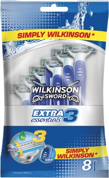 Wilkinson extra 3 essentials rasoir, paquet de 8 pièces