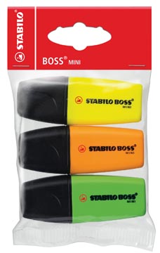 Stabilo boss mini surligneur, étui de 3 pièces in jaune, vert en orange