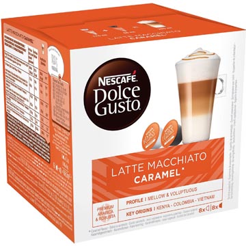 Nescafé dolce gusto dosettes de café, latte macchiato caramel, paquet de 16 dosettes