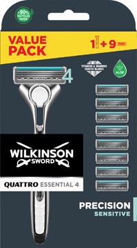 Wilkinson quattro essential 4 sensitive rasoir, incluant 8 recharges