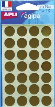 Agipa étiquettes ronds en pochette diamètre 15 mm, or, 112 pièces, 28 par feuille