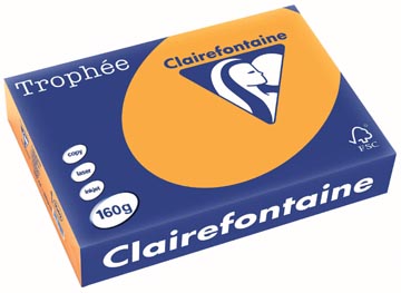 Clairefontaine trophée pastel, papier couleur, a4, 160 g, 250 feuilles, clémentine