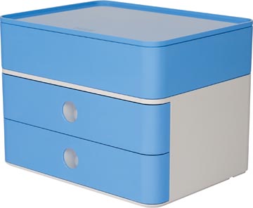 Han bloc à tiroirs allison, smart-box plus avec 2 tiroirs et boîte de rangement, blanc/bleu