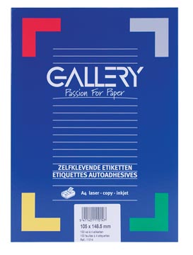 Gallery étiquettes blanches, ft 105 x 148,5 mm (l x h), coins carrés, 4 par feuille