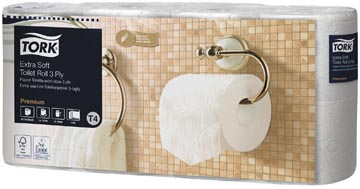 Tork papier toilette traditionnel 3 plis, blanc, 155 feuilles, pour système t4, paquet de 8 rouleaux
