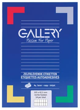 Gallery étiquettes blanches, ft 105 x 42,3 mm (l x h), coins carrés, 14 par feuille