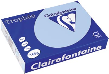 Clairefontaine trophée pastel, papier couleur, a4, 160 g, 250 feuilles, bleu