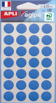 Agipa étiquettes ronds en pochette diamètre 15 mm, bleu, 168 pièces, 28 par feuille