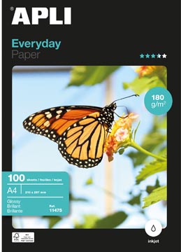 Apli papier photo everyday ft a4, 180 g, paquet de 100 feuilles