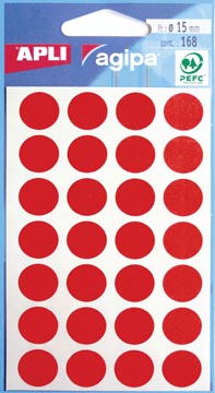 Agipa étiquettes ronds en pochette diamètre 15 mm, rouge, 168 pièces, 28 par feuille
