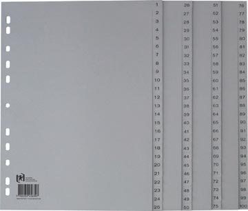 Oxford intercalaires, a4, en pp, 11 trous, 100 onglets numérotés, gris