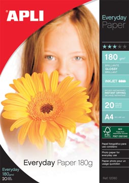 Apli papier photo everyday ft a4, 180 g, paquet de 20 feuilles