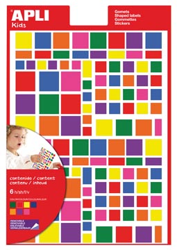 Apli kids gommettes enlevables, carré, blister de 756 pièces en couleurs et formats assortis