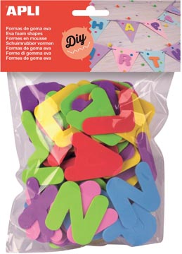 Apli kids lettres en mousse caoutchouc, blister de 104 pièces en couleurs assorties