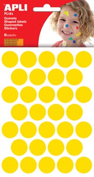 Apli kids gommettes, cercle diamètre 20 mm, pochette de 180 pièces, jaune