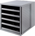 Han bloc à tiroirs systembox karma, avec 5 tiroirs ouverts, éco-gris