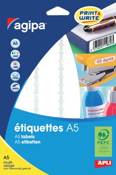 Agipa étiquettes blanches print & write ft 56 x 34 mm (l x h), 192 pièces, 12 par feuille