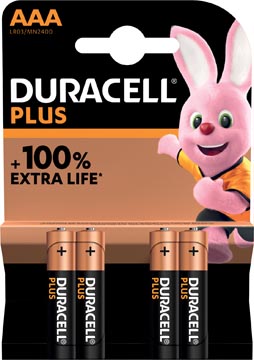 Duracell piles plus 100%, aaa, blister 4 pièces