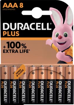 Duracell pile plus 100% aaa, blister de 8 pièces