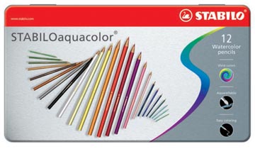 Stabiloaquacolor crayon de couleur, boîte métallique de 12 pièces en couleurs assorties