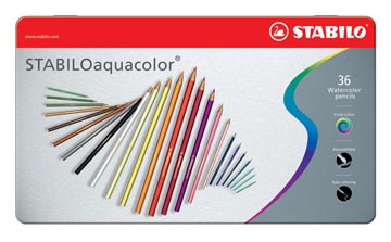 Stabiloaquacolor crayon de couleur, boîte métallique de 36 pièces en couleurs assorties
