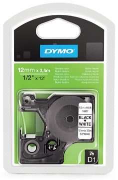 Dymo d1 ruban flexible nylon 12 mm, noir sur blanc