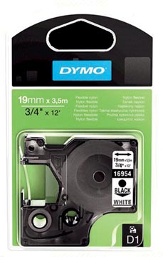 Dymo d1 ruban flexible nylon 19 mm, noir sur blanc