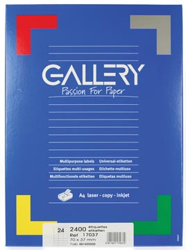 Gallery étiquettes blanches, ft 70 x 37 mm (l x h), coins carrés, 24 par feuille
