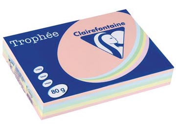 Clairefontaine trophée papier couleur, a4, 80 g, 5 x 100 feuilles, couleurs assorties