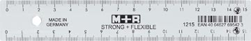 M+r strong & flexibel latte, avec échelle de mesure pour droitiers et gauchers, 15 cm, transparent