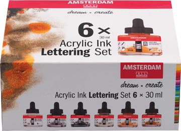 Amsterdam encre acrylique lettering, set de 6 flacons de 30 ml, assorti