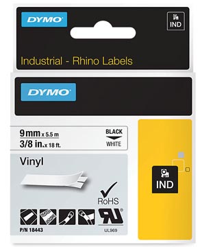 Dymo rhino ruban vinyl 9 mm, noir sur blanc