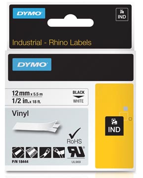 Dymo rhino ruban vinyl 12 mm, noir sur blanc