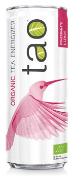 Tao organic tea energizer pomegranate, canette de 25 cl, paquet de 24 pièces