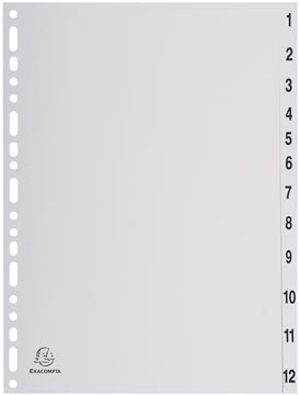 Exacompta intercalaires numérique pour ft a4, en pp, gris, 12 onglets