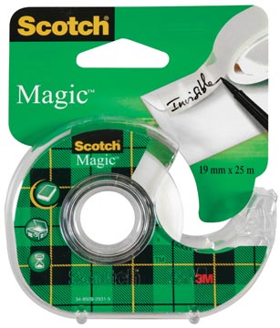 Scotch ruban adhésif magic tape, ft 19 mm x 25 m, blister avec dérouleur et 1 rouleau
