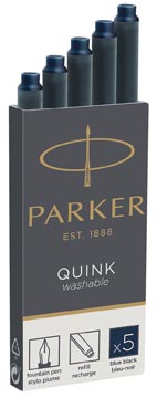 Parker quink cartouches d'encre, bleu-noir, boîte de 5 pièces