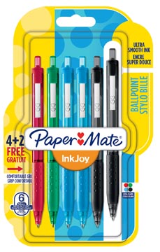 Paper mate stylo bille inkjoy 300 rt, blister 4 + 2 gratuit