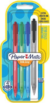 Paper mate stylo bille inkjoy 100 rt, blister de 4 pièces en couleurs assorties