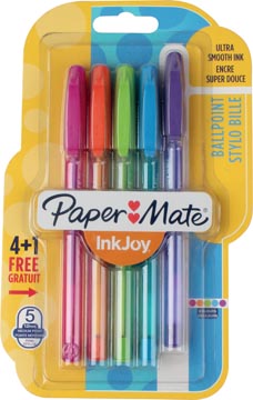 Paper mate stylo bille inkjoy 100 avec capuchon, blister de 4 pièces en couleurs assorties fun