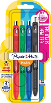 Paper mate roller inkjoy gel, blister 3 + 1 en couleurs assorties classiques