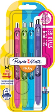 Paper mate roller inkjoy gel, blister 3 + 1 gratuit en couleurs assorties fun