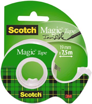Scotch ruban adhésif magic tape, ft 19 mm x 7,5 m, blister avec dérouleur