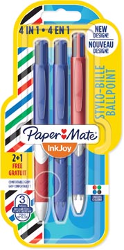 Paper mate stylo bille 4 couleurs inkjoy french connection, blister 2 + 1 gratuit
