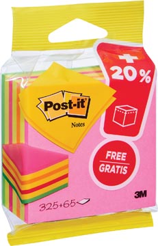 Post-it notes cube, ft 76 x 76 mm, néon, bloc de 325 + 65 feuilles, sous blister
