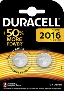 Duracell piles bouton electronics, cr2016, blister 2 pièces