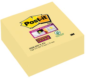 Post-it super sticky notes cube, 270 feuilles, ft 76 x 76 mm, jaune